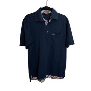 Paul & Shark Yachting Polo Shirt Size M Navy Blue Multicolored Trim Preppy Pique